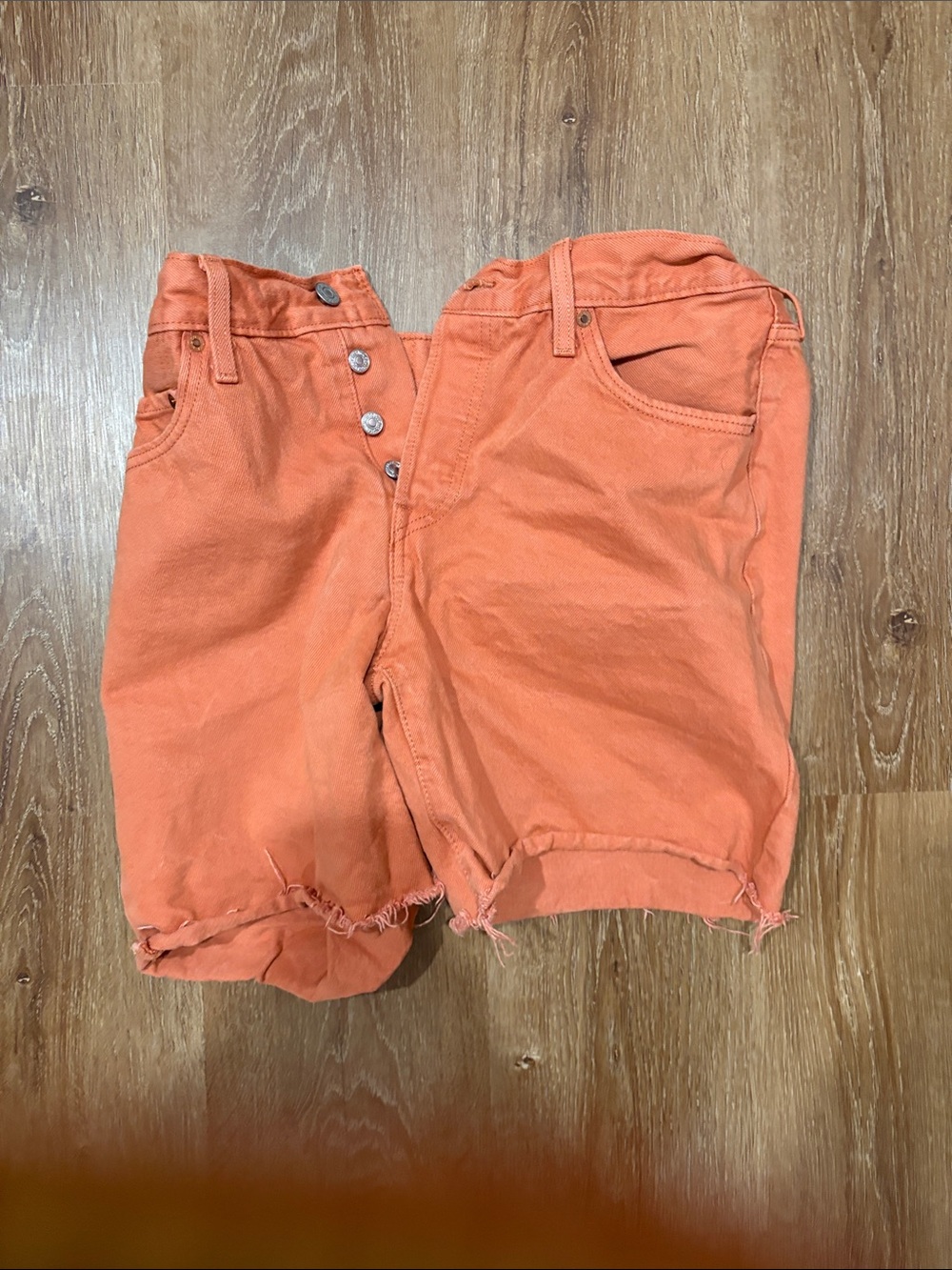 Levi's Orange Button-Fly Denim Shorts